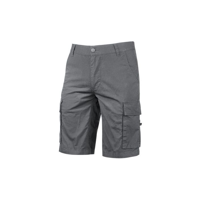 Upower Summer Bermuda Cargo de Algodon Elastico - Talla M - Ajuste Slim-Fit, Bolsillos Multifuncionales, Triple Costura, Boton Antiarañazos, Proteccion DPI1 - Color Gris Oscuro