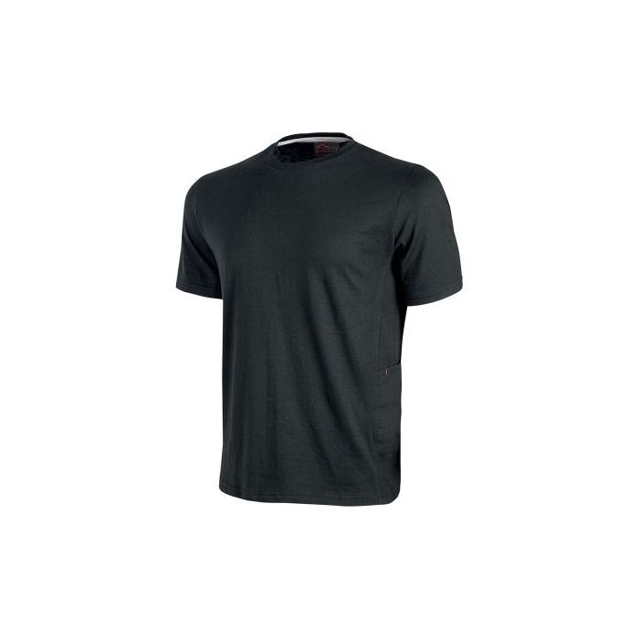 Upower Road Camiseta de Manga Corta en Polycotton Jersey - Talla 4XL - Slim-Fit, Cuello Acanalado Elastico, Bolsillo para Celular, Cinta Reflex, Proteccion DPI1 - Color Negro Carbon