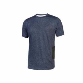 Upower Road Camiseta de Manga Corta en Polycotton Jersey - Talla 3XL - Slim-Fit, Cuello Acanalado Elastico, Bolsillo para Celular, Cinta Reflex, Proteccion DPI1 - Color Azul Marino