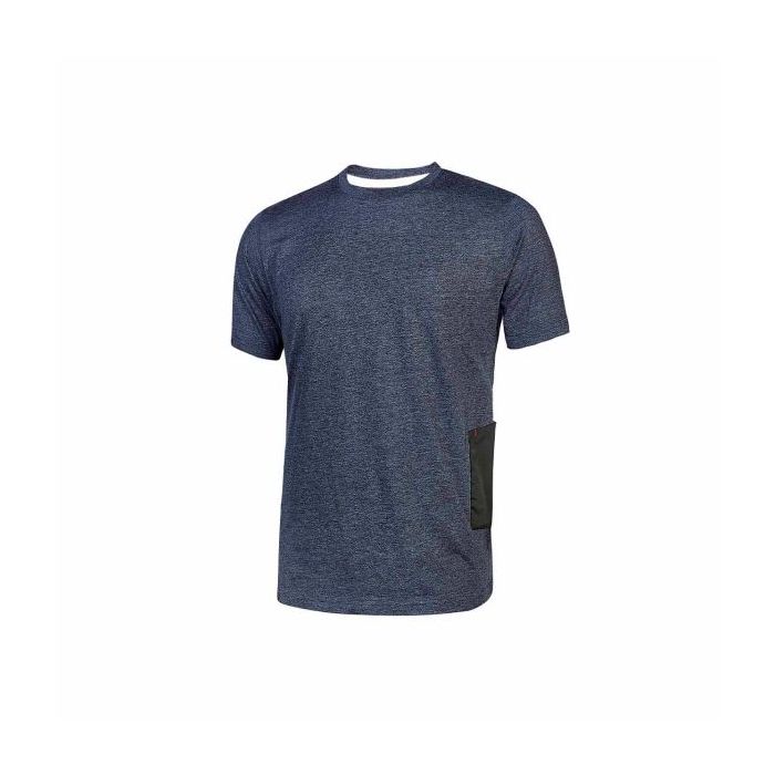 Upower Road Camiseta de Manga Corta en Polycotton Jersey - Talla S - Slim-Fit, Cuello Acanalado Elastico, Bolsillo para Celular, Cinta Reflex, Proteccion DPI1 - Color Azul Marino