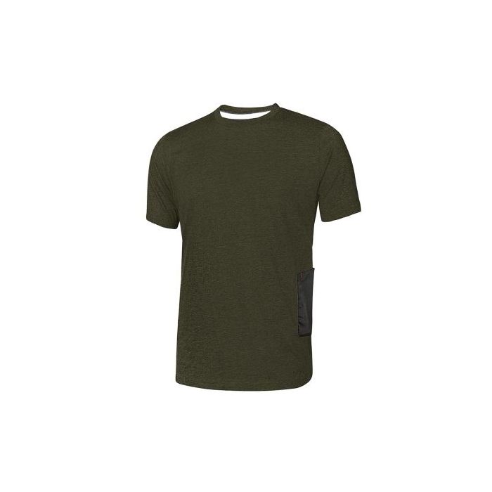Upower Road Camiseta de Manga Corta en Polycotton Jersey - Talla 4XL - Slim-Fit, Cuello Acanalado Elastico, Bolsillo para Celular, Cinta Reflex, Proteccion DPI1 - Color Verde Oscuro