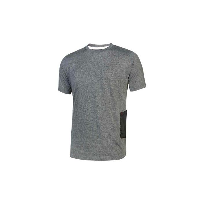 Upower Road Camiseta de Manga Corta en Polycotton Jersey - Talla XL - Slim-Fit, Cuello Acanalado Elastico, Bolsillo para Celular, Cinta Reflex, Proteccion DPI1 - Color Gris Meteorito