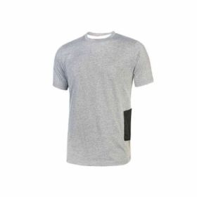 Upower Road Camiseta de Manga Corta en Polycotton Jersey - Talla M - Slim-Fit, Cuello Acanalado Elastico, Bolsillo para Celular, Cinta Reflex, Proteccion DPI1 - Color Gris Plateado