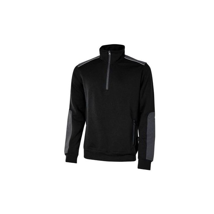 Upower Cushy Sudadera Cepillada con Media Cremallera - Talla 4XL - Cuello Alto, Bolsillos Laterales, Refuerzos Antidesgaste, Detalles Reflectantes, Proteccion DPI1 - Color Negro Carbon