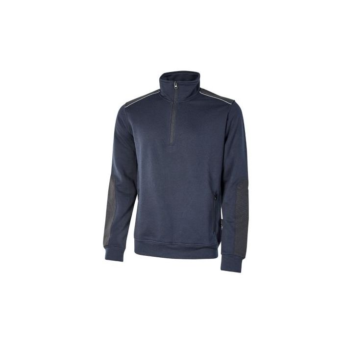 Upower Cushy Sudadera Cepillada con Media Cremallera - Talla 3XL - Cuello Alto, Bolsillos Laterales con Cremallera, Refuerzos Antidesgaste, Insertos Reflectantes, Proteccion DPI1 - Color Azul Marino