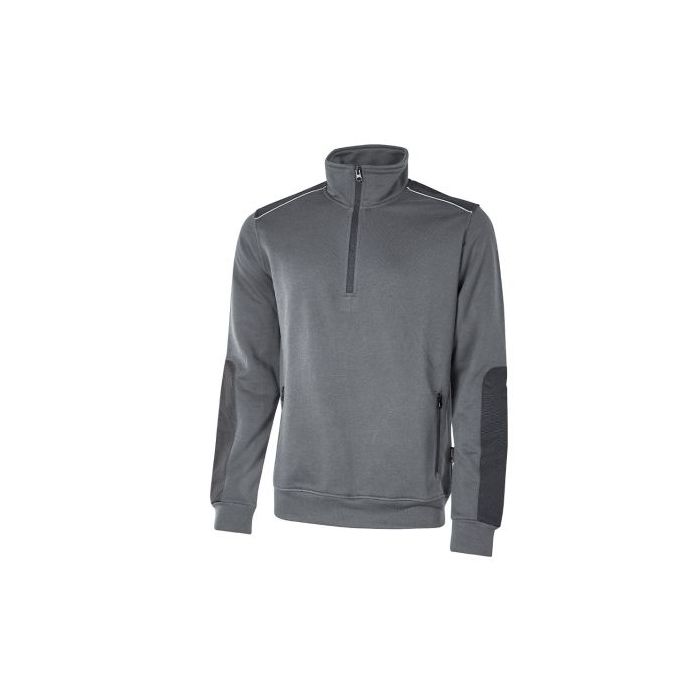 Upower Cushy Sudadera Cepillada con Media Cremallera - Talla S - Cuello Alto, Bolsillos con Cremallera, Refuerzos Antidesgaste, Detalles Reflectantes, Proteccion DPI1 - Color Gris Meteorito