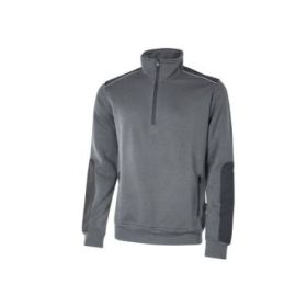 Upower Cushy Sudadera Cepillada con Media Cremallera - Talla XL - Cuello Alto, Bolsillos con Cremallera, Refuerzos Antidesgaste, Detalles Reflectantes, Proteccion DPI1 - Color Gris Meteorito