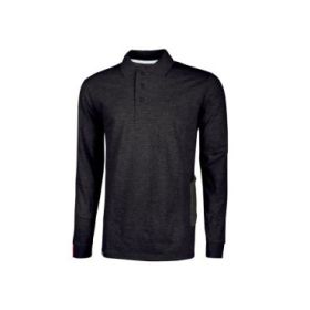 Upower Live Polo de Manga Larga - Talla 3XL - Algodon Pique, Corte Ajustado, Bolsillo con Tachuela Barra Roja, Cinta Reflex, Proteccion DPI1 - Color Negro Carbon