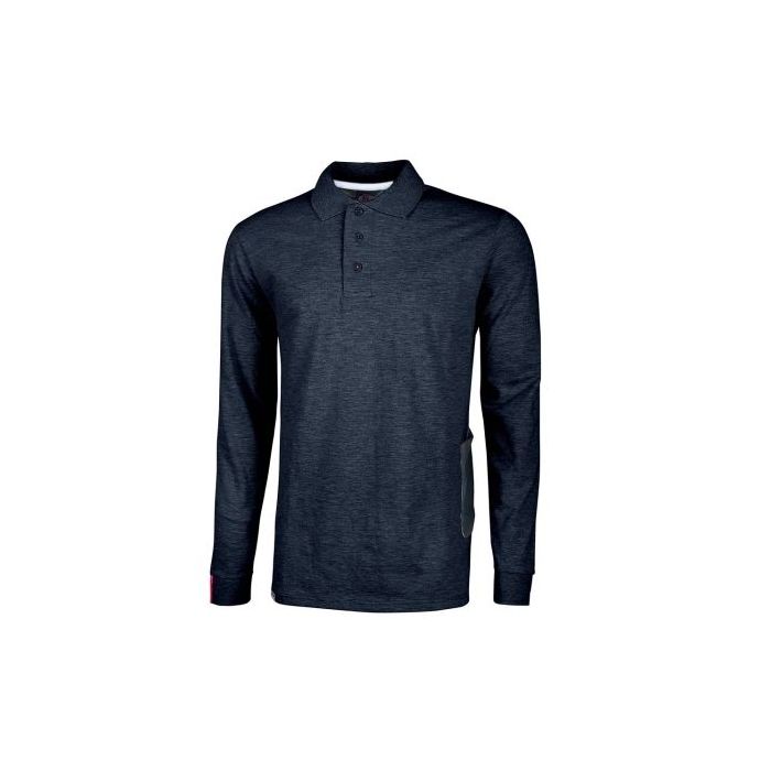 Upower Live Polo de Manga Larga - Talla 4XL - Algodon Pique, Corte Ajustado, Cuello Acanalado, Bolsillo con Tachuela, Cinta Reflectante, Proteccion DPI1 - Color Azul Marino