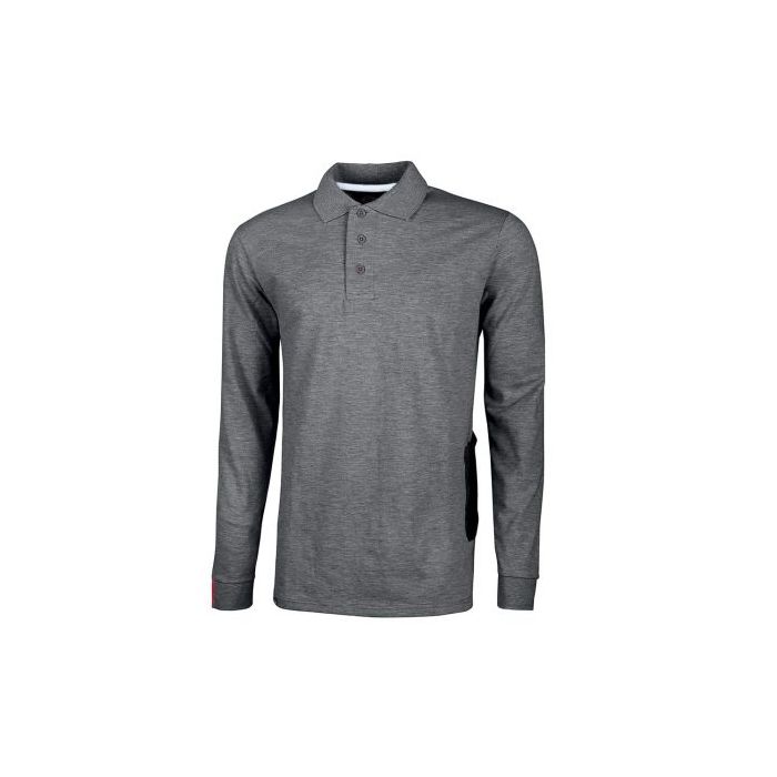 Upower Live Polo de Manga Larga - Talla M - Algodon Pique, Corte Ajustado, Cuello Acanalado, Bolsillo con Tachuela, Cinta Reflex, Proteccion DPI1 - Color Gris Meteorito
