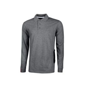 Upower Live Polo de Manga Larga - Talla S - Algodon Pique Suave, Corte Ajustado, Cuello y Mangas Acanaladas, Bolsillo con Tachuela Roja, Cinta Reflex, Proteccion DPI1 - Color Gris Meteorito