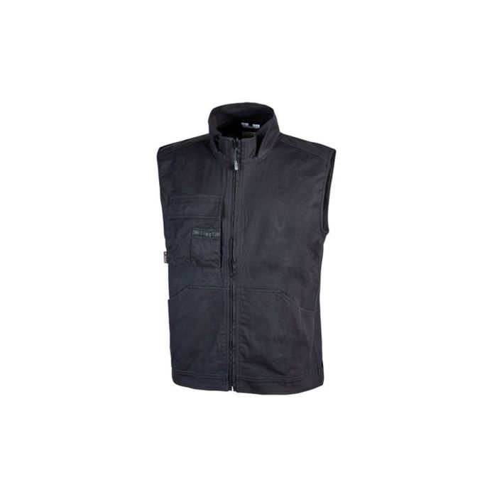 Upower Wave Chaleco de Trabajo en Algodon Elastico - Talla M - Bolsillos Frontales Amplios, Bolsillo Multifuncional, Ajuste de Velcro, Cinta Reflectante, Proteccion DPI1 - Color Negro Carbon