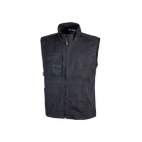 Upower Wave Chaleco de Trabajo en Algodon Elastico - Talla S - Bolsillos Frontales Amplios, Bolsillo Multifuncional, Cinta Reflectante, Cremallera, Proteccion DPI1 - Color Negro Carbon