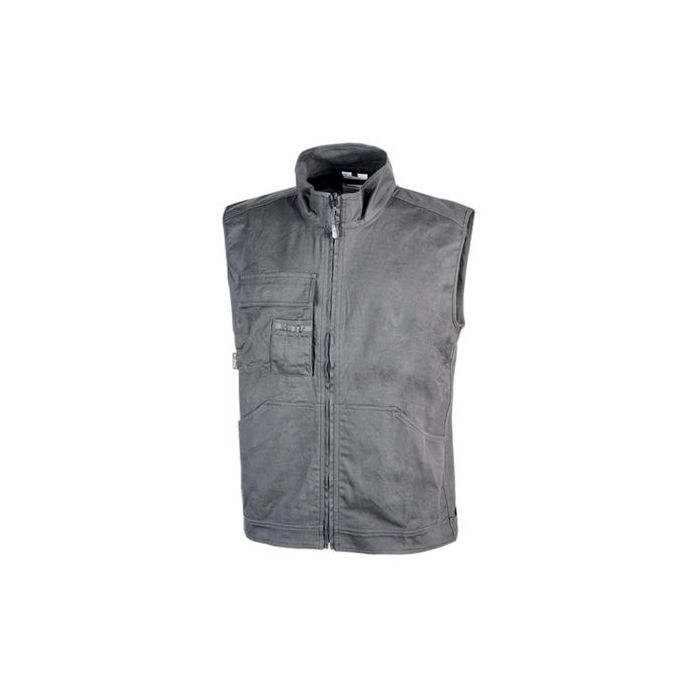 Upower Wave Chaleco de Trabajo en Algodon Elastico - Talla XL - Bolsillos Frontales Amplios, Bolsillo Multifuncional, Cinta Reflectante, Cremallera, Proteccion DPI1 - Color Gris Oscuro