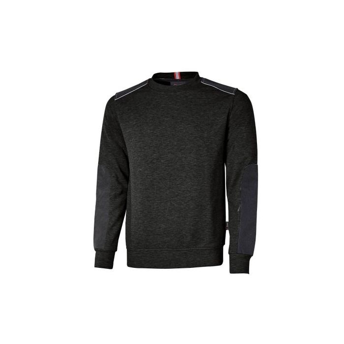 Upower Ryke Sudadera Cepillada Cuello Redondo - Talla M - Bolsillo en Antebrazo, Refuerzos en Codos y Hombros, Elementos Reflectantes, Proteccion DPI1 - Color Negro Carbon