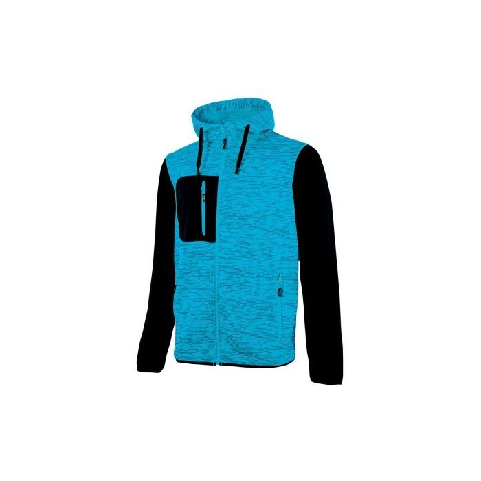 Upower Rainbow Sudadera de Alta Calidad - Talla 3XL - Interior de Forro Polar, Cuello Alto, Capuchon Ajustable, Bolsillos con Cremallera, Proteccion DPI1, Logo Distintivo en Brazo - Color Cyan Fluorescente
