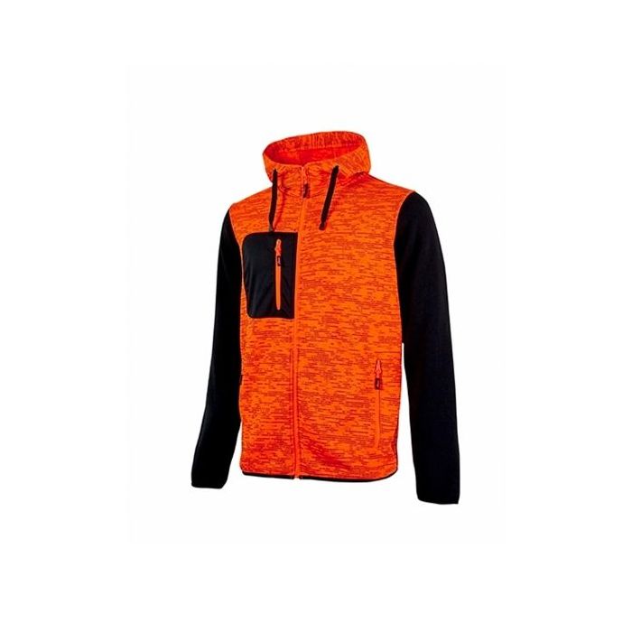 Upower Rainbow Sudadera con Forro Polar - Talla L - Cuello Alto, Cremallera Central, Capuchon Ajustable, Bolsillo Pecho con Cremallera, Proteccion DPI1 - Color Naranja Fluorescente