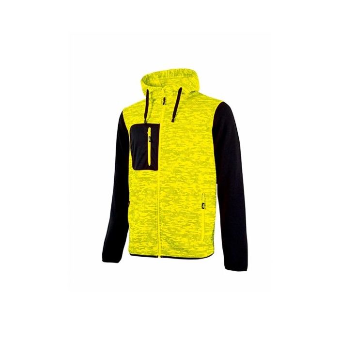 Upower Rainbow Sudadera con Cremallera - Talla 3XL - Forro Polar Suave, Cuello Alto, Capuchon Ajustable, Bolsillos con Cremallera, Proteccion DPI1 - Color Amarillo Fluorescente
