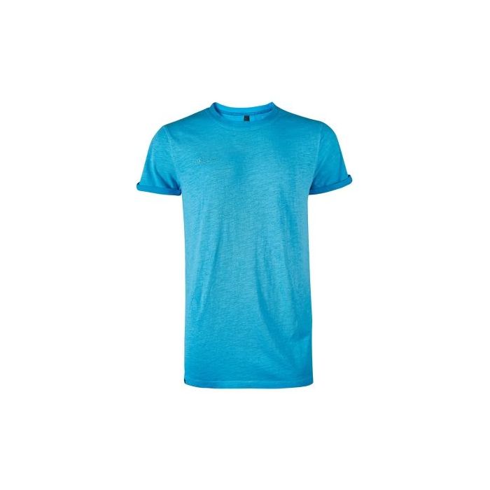 Upower Fluo Camiseta de Manga Corta - Talla L - Algodon Flameado, Tejido Transpirable, Ajuste Slim-Fit, Cuello Redondo Acanalado - Color Cyan Fluorescente