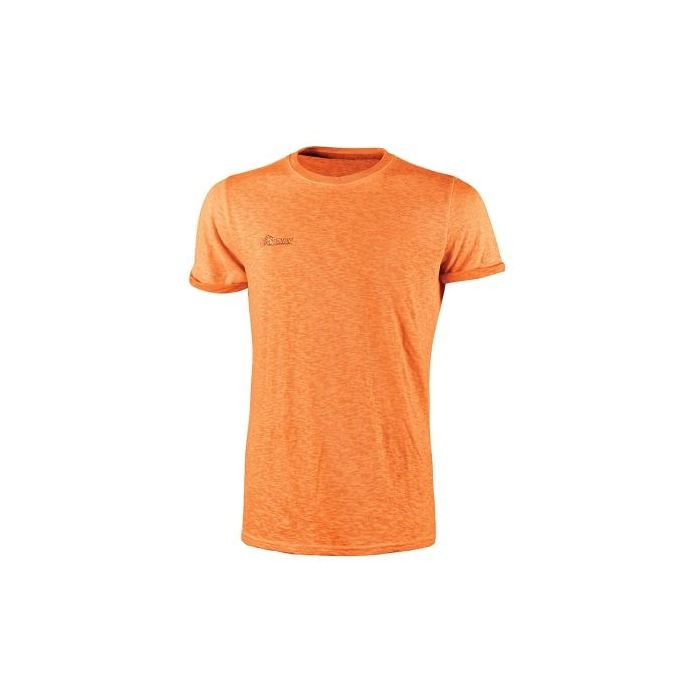 Upower Fluo Camiseta de Manga Corta - Talla 2XL - Algodon Flameado, Tejido Transpirable, Ajuste Slim-Fit, Cuello Redondo Acanalado - Color Naranja Fluorescente