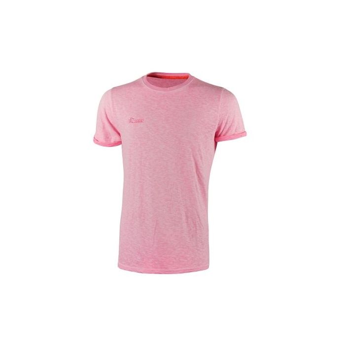 Upower Fluo Camiseta de Algodon Flameado - Talla 4XL - Transpirable, Ajuste Slim-Fit, Cuello Redondo Acanalado, Banda para el Sudor - Color Rosa Fluorescente