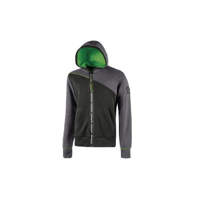 Upower Jupiter Sudadera de Trabajo - Talla M - Cremallera Impermeable, Capucha Ajustable, Bolsillos Practicos, Piping Fluo Elastico, Puños Elasticos, Bajo Acanalado - Color Gris Asfalto