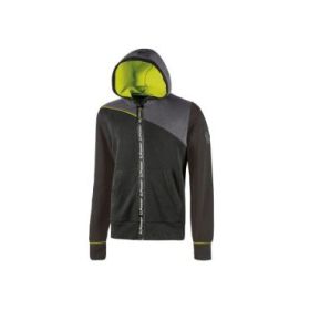 Upower Jupiter Sudadera de Trabajo - Talla 4XL - Cremallera Impermeable, Capucha Ajustable, Bolsillos Practicos, Piping Fluo Elastico, Proteccion DPI1, Diseño Versatil y Moderno - Color Negro Carbon