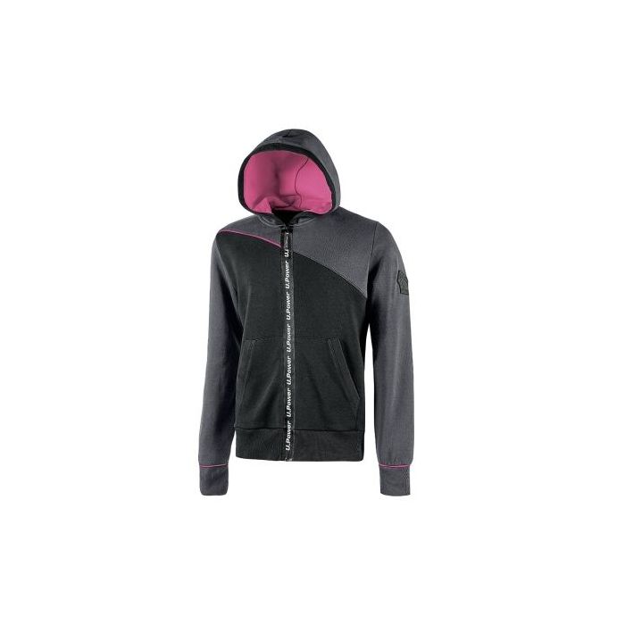 Upower Jupiter Lady Sudadera Mujer con Cremallera Impermeable - Talla L - Capucha Ajustable, Bolsillos Oblicuos, Puños Elasticos, Proteccion DPI1, Piping Fluo Elastico - Color Gris Fucsia
