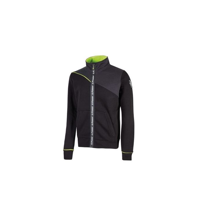 Upower Uranus Sudadera sin Capucha con Cremallera Central - Talla 4XL - a Prueba de Agua, Puños y Fondo Acanalado Elastico, Insertos en Piping Fluo, Proteccion DPI1 - Color Negro Carbon