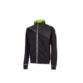 Upower Uranus Sudadera sin Capucha con Cremallera Central - Talla S - a Prueba de Agua, Puños y Fondo Acanalado Elastico, Insertos en Piping Fluo, Proteccion DPI1 - Color Negro Carbon
