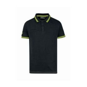 Upower Way Polo Hombre Manga Corta - Talla M - Algodon Stretch, Ajuste Slim Fit, Ribetes en Contraste, Cierre Tres Botones, Aberturas Laterales, Proteccion DPI1 - Color Negro Carbon