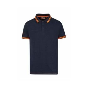 Upower Way Polo Hombre Manga Corta - Talla L - Algodon Stretch, Ajuste Slim Fit, Ribetes en Contraste, Cierre Tres Botones, Aberturas Laterales, Proteccion DPI1 - Color Azul Marino