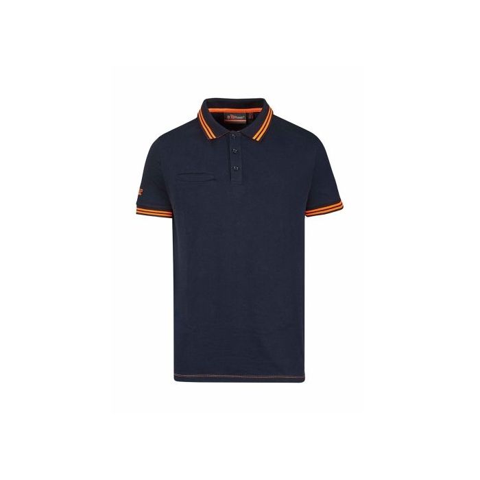 Upower Way Polo Hombre Manga Corta - Talla S - Algodon Stretch, Ajuste Slim Fit, Ribetes en Contraste, Cierre Tres Botones, Aberturas Laterales, Proteccion DPI1 - Color Azul Marino
