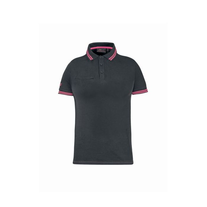 Upower Way Lady Polo Mujer Manga Corta - Talla 2XL - Algodon Stretch, Ajuste Slim Fit, Transpirable, Ribetes en Contraste, Cierre de Tres Botones, Proteccion DPI1 - Color Gris Fucsia