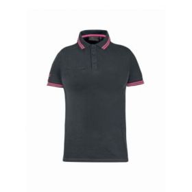 Upower Way Lady Polo Mujer Manga Corta - Talla S - Algodon Stretch, Ajuste Slim Fit, Transpirable, Ribetes en Contraste, Cierre de Tres Botones, Aberturas Laterales, Proteccion DPI1 - Color Gris Fucsia