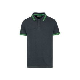 Upower Way Polo Hombre Manga Corta - Talla 4XL - Algodon Stretch, Ajuste Slim Fit, Ribetes en Contraste, Cierre de Tres Botones, Aberturas Laterales, Proteccion DPI1 - Color Gris Asfalto Verdoso