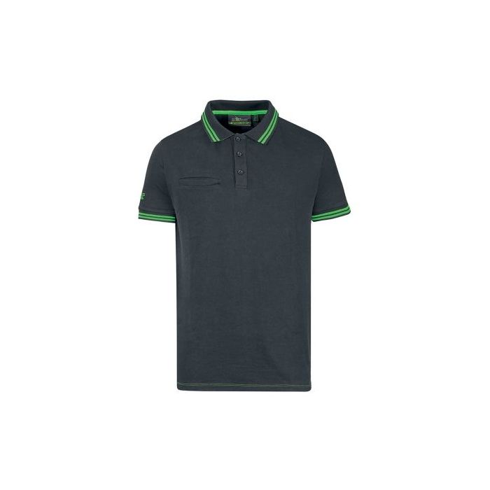 Upower Way Polo Hombre Manga Corta - Talla S - Algodon Stretch, Ajuste Slim Fit, Ribetes en Contraste, Cierre Tres Botones, Aberturas Laterales, Proteccion DPI1 - Color Gris Asfalto Verdoso