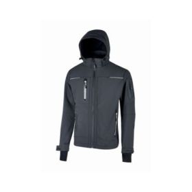 Upower Space Chaqueta Softshell - Talla S - Membrana U-Tex, Impermeable, a Prueba de Viento, Transpirable, Forro Micropolar, Capucha Desmontable, Bolsillos Avanzados, Proteccion DPI1 - Color Gris Asfalto