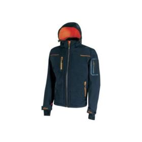 Upower Space Chaqueta Softshell - Talla L - Membrana U-Tex, Impermeable y Transpirable, Forro Micropolar, Capucha Desmontable, Bolsillos Avanzados, Proteccion DPI1 - Color Azul Marino