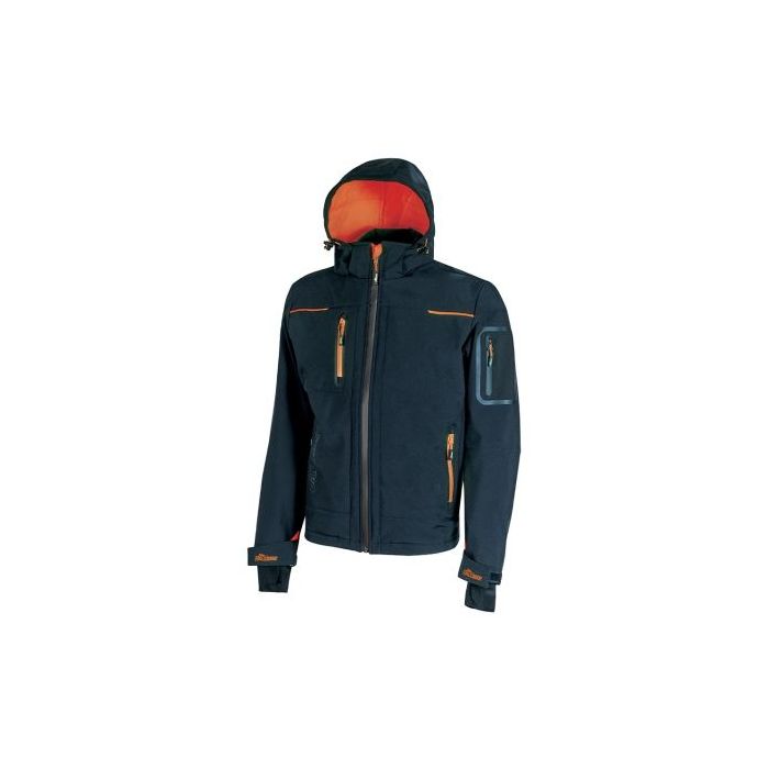 Upower Space Chaqueta Softshell Impermeable - Talla S - Transpirable, a Prueba de Viento, Forro Micropolar, Capucha Desmontable, Bolsillos Avanzados, Proteccion DPI1 - Color Azul Marino