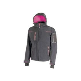 Upower Space Lady Chaqueta Softshell Impermeable - Talla L - Transpirable, a Prueba de Viento, Forro Micropolar, Capucha Desmontable, Bolsillos Avanzados, Proteccion DPI1 - Color Gris Fucsia