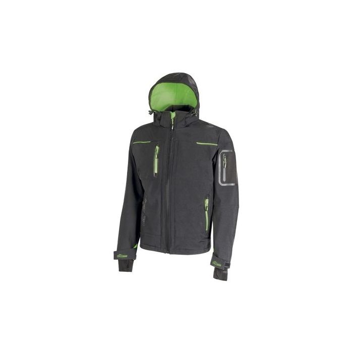 Upower Space Chaqueta Softshell - Talla 5XL - Membrana U-Tex, Impermeable y Transpirable, Forro Micropolar, Capucha Desmontable, Bolsillos Avanzados, Proteccion DPI1 - Color Gris Asfalto Verdoso