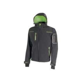 Upower Space Chaqueta Softshell - Talla S - Membrana U-Tex, Impermeable y Transpirable, Forro Micropolar, Capucha Desmontable, Bolsillos Avanzados, Proteccion DPI1 - Color Gris Asfalto Verdoso
