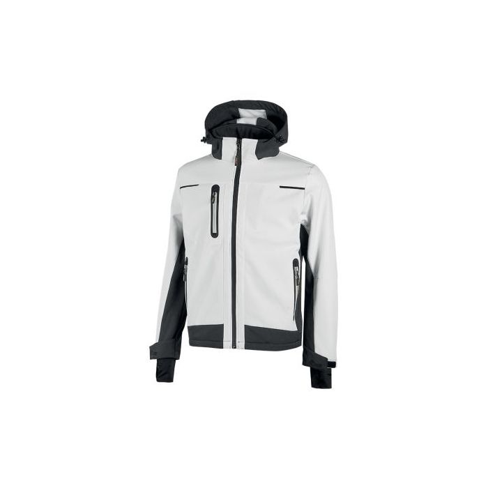 Upower Space Chaqueta Softshell Impermeable - Talla 2XL - Transpirable, a Prueba de Viento, Forro Micropolar, Capucha Desmontable, Bolsillos Avanzados, Proteccion DPI1 - Color Blanco