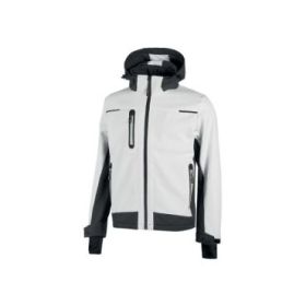Upower Space Chaqueta Softshell Impermeable - Talla M - Transpirable, a Prueba de Viento, Forro Micropolar, Capucha Desmontable, Bolsillos Avanzados, Proteccion DPI1 - Color Blanco