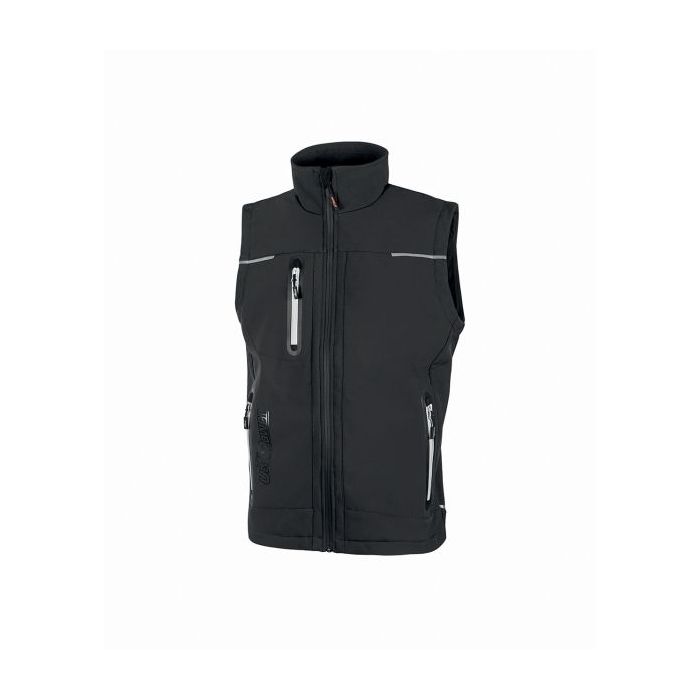 Upower Universe Chaleco Softshell Impermeable - Talla S - Transpirable, Resistente al Viento, Forro Micropolar, Bolsillo Free Sound, Detalles Reflectantes, Proteccion DPI1 - Color Gris Asfalto