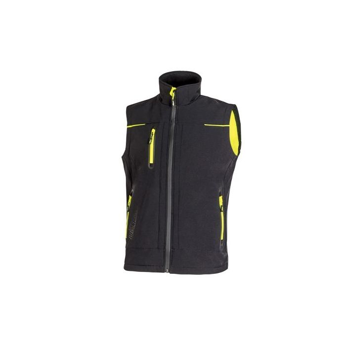 Upower Universe Chaleco Softshell Impermeable - Talla L - Transpirable y Resistente al Viento, Forro Micropolar, Cremallera Impermeable, Bolsillo Free Sound, Detalles Reflectantes, Proteccion DPI1 - Color Negro Carbon