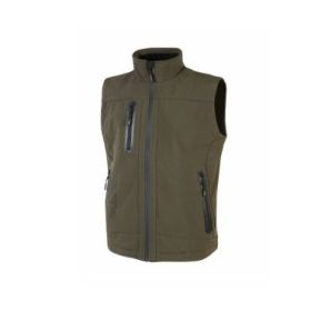 Upower Universe Chaleco Softshell Impermeable - Talla XL - Transpirable y Resistente al Viento, Forro Micropolar, Cremallera Impermeable, Bolsillo Free Sound, Detalles Reflectantes, Proteccion DPI1 - Color Verde Oscuro