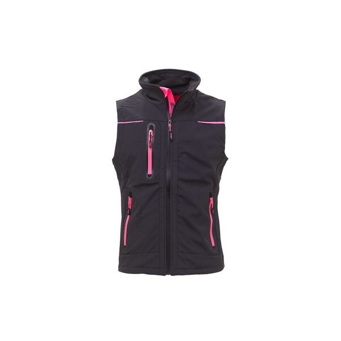 Upower Universe Lady Chaleco Softshell Impermeable - Talla S - Transpirable, Resistente al Viento, Forro Micropolar, Bolsillo Free Sound, Detalles Reflectantes, Proteccion DPI1 - Color Gris Fucsia