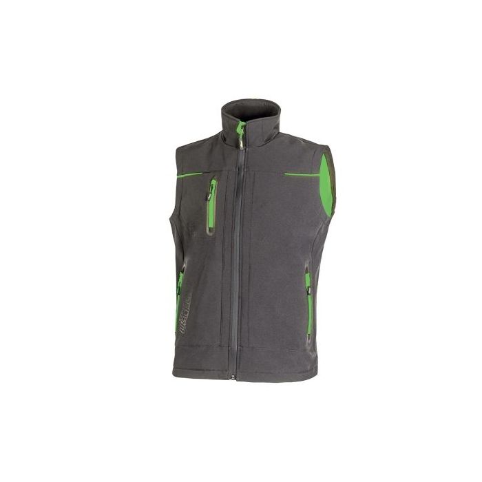 Upower Universe Chaleco Softshell Impermeable - Talla XL - Transpirable y Resistente al Viento, Forro Micropolar, Cremallera Impermeable, Bolsillo Free Sound, Proteccion DPI1 - Color Gris Asfalto Verdoso